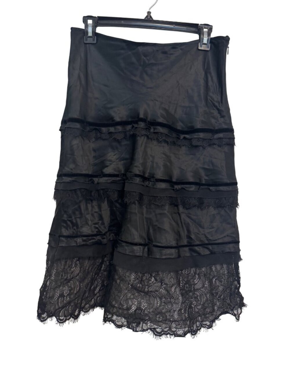 White House Black Market Black Lace Silk Skirt Size 6 Made In China